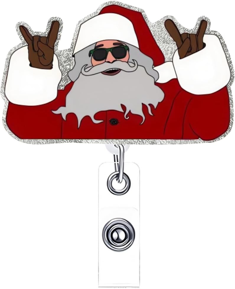 NSSHEL Christmas Badge Reel Cute Funny Santa Claus Badge Holder Retractable Badge Reel with 360° Swivel Alligator Clip Christmas ID Name Tag Holder Xmas Holiady Gift for Nurse Doctor Teacher Office - Image 1